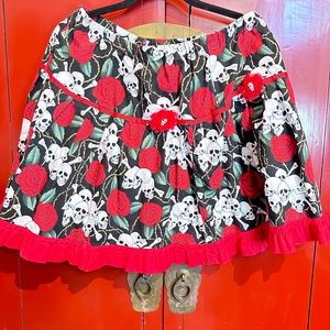 Handmade artisan skulls and roses miniskirt